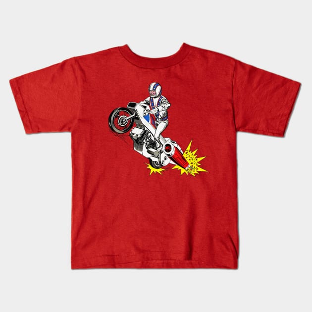 Evel Knievel Jet Cycle Kids T-Shirt by retropetrol